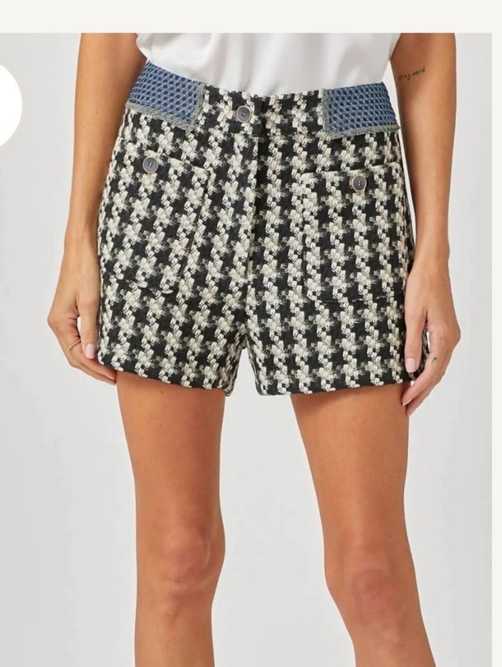 Mystree C'est Femme Houndstooth Black & White Tweed Shorts Size L